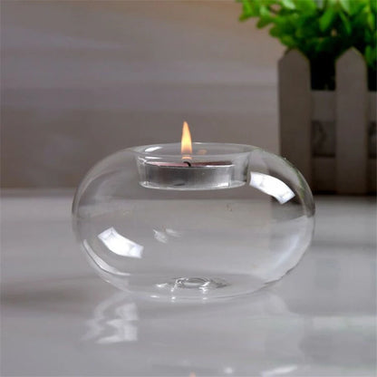 Round Hollow Glass Candle Holders Candlestick Dining Home Decor Wedding Supplies