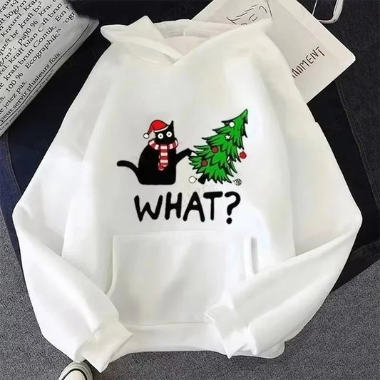 2025 Autumn New Christmas Hoodies Cat&Christmas Tree Print Winter Hoodie Men Women Fashion Casual Sweatshirts Pullovers New Year