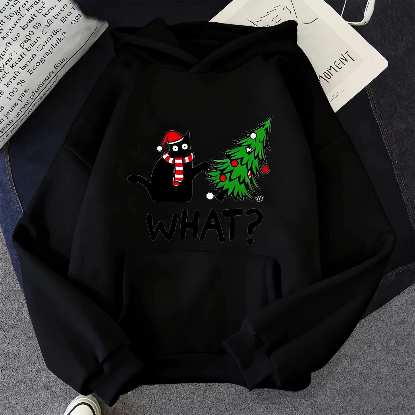 2025 Autumn New Christmas Hoodies Cat&Christmas Tree Print Winter Hoodie Men Women Fashion Casual Sweatshirts Pullovers New Year