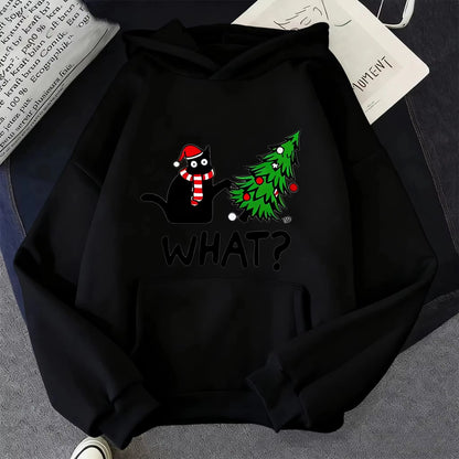 2025 Autumn New Christmas Hoodies Cat&Christmas Tree Print Winter Hoodie Men Women Fashion Casual Sweatshirts Pullovers New Year