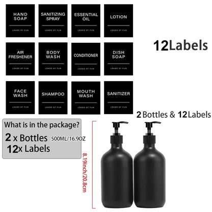 Matte Black Soap Shampoo Dispenser Shower Gel Conditioner Liquid Container Bathroom Lotion Bottle with 6/8/12 Labels 2/3PCS/Set