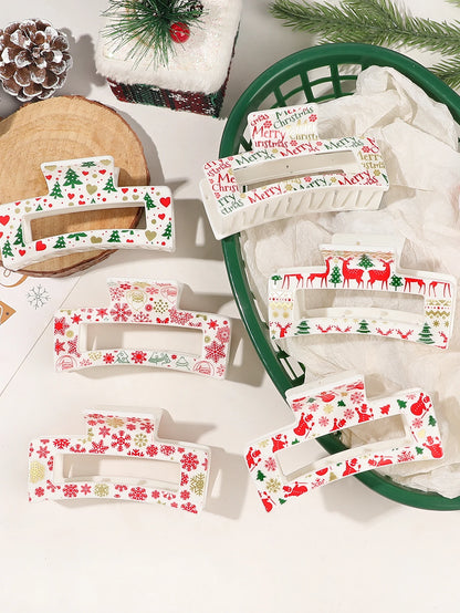 6Pcs Christmas Hair Clips Claw Snowflake Snowman Candy Design Hair Accessories White Transparent Cartoon Hair Clips for Women