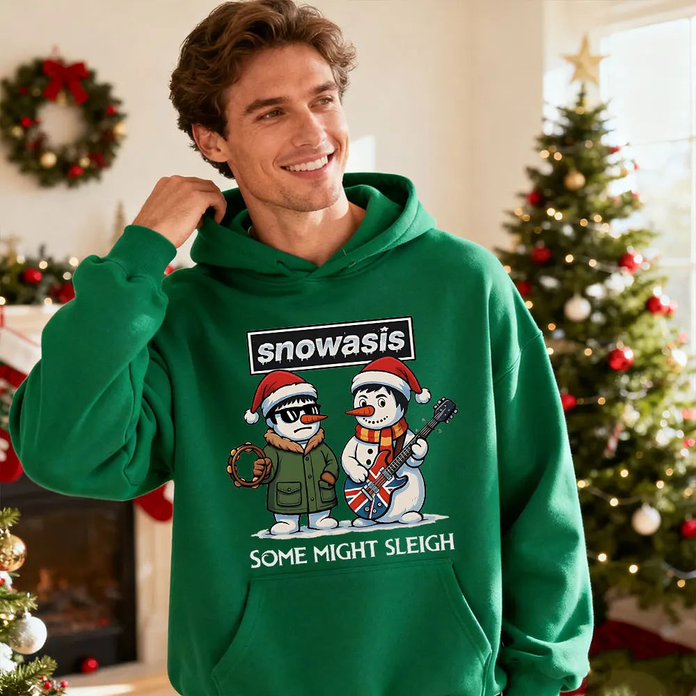 Funny Christmas Men Hoodies SNOWASIS Some Might Sleigh Snowman Tops Rock Band Parody Holiday Gift Music Lovers Christmas Hoody