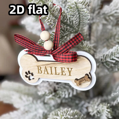 Personalized Dog Christmas Ornament–Wooden Pet Ornament–Custom Dog Bone Holiday Keepsake for Christmas Tree Decoration and Gift