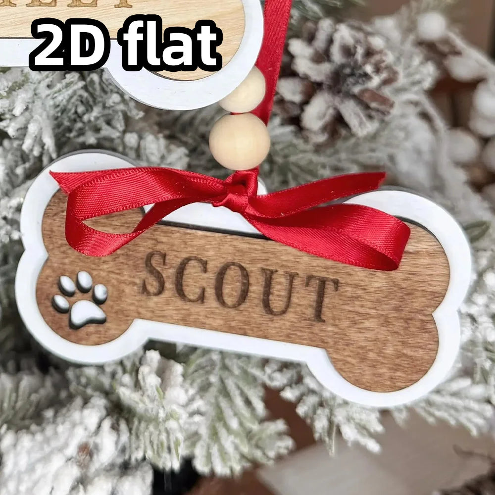 Personalized Dog Christmas Ornament–Wooden Pet Ornament–Custom Dog Bone Holiday Keepsake for Christmas Tree Decoration and Gift