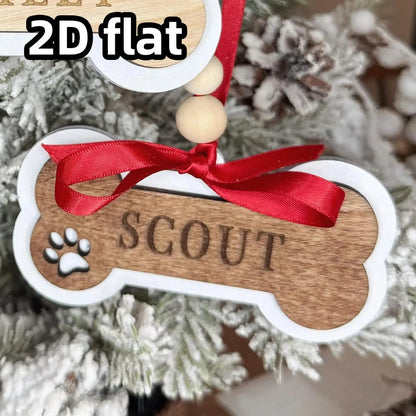 Personalized Dog Christmas Ornament–Wooden Pet Ornament–Custom Dog Bone Holiday Keepsake for Christmas Tree Decoration and Gift