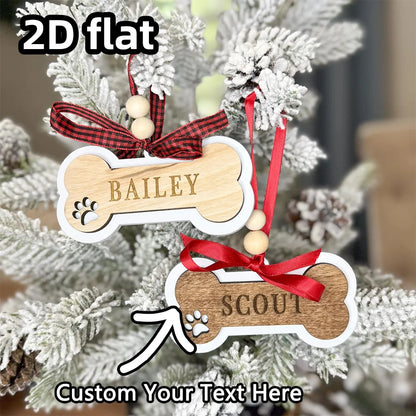 Personalized Dog Christmas Ornament–Wooden Pet Ornament–Custom Dog Bone Holiday Keepsake for Christmas Tree Decoration and Gift