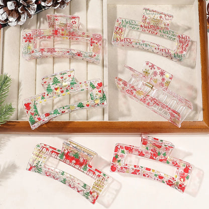 6Pcs Christmas Hair Clips Claw Snowflake Snowman Candy Design Hair Accessories White Transparent Cartoon Hair Clips for Women