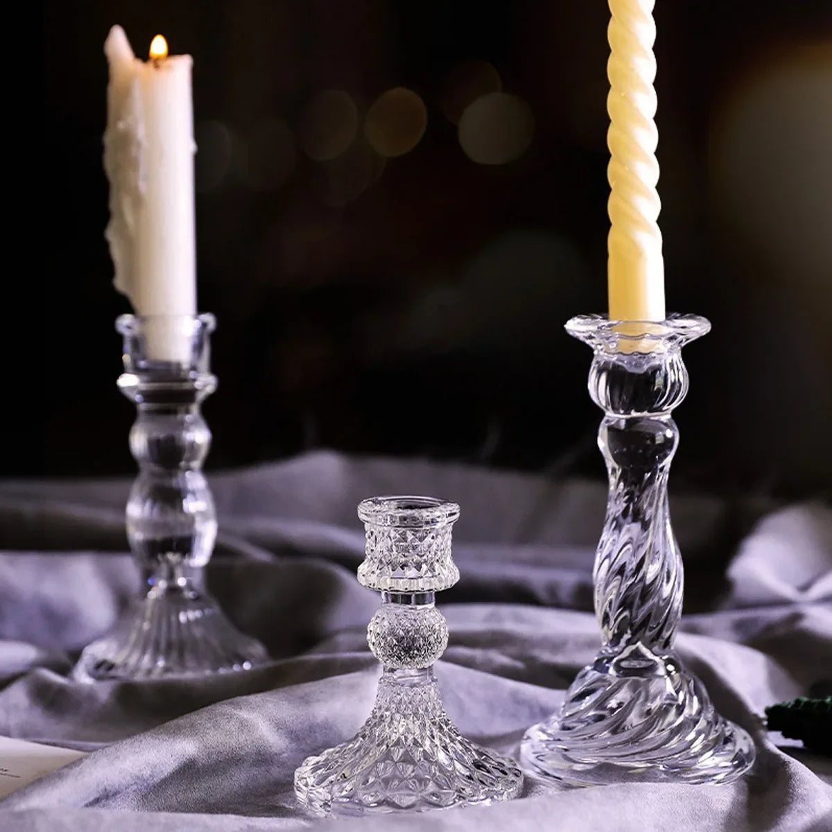 3pcs Candle Holders Retro Transparent Glass Candle Holders Suitable For Pillar Candles, Weddings, Holiday Parties Decoration