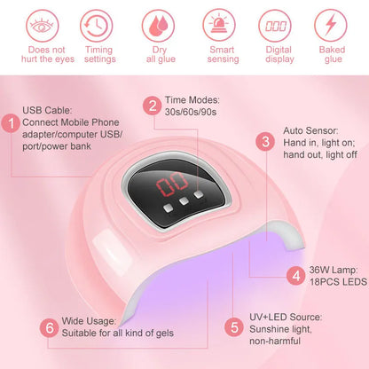 Nail Extension Kit Acrylic Gel Polish Nail Polish with UV LED Nail Lamp Manicure Kit and Base Coat Top Coat for Salon and Home