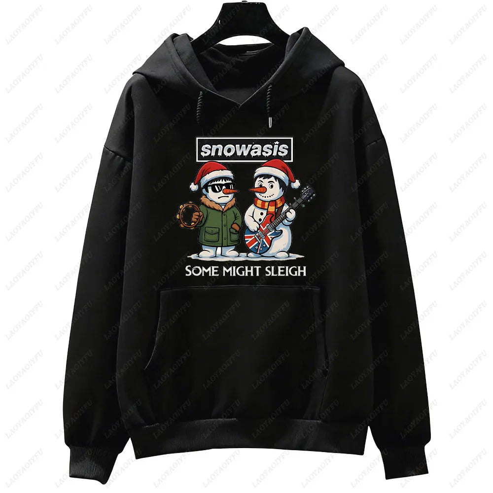 Funny Christmas Men Hoodies SNOWASIS Some Might Sleigh Snowman Tops Rock Band Parody Holiday Gift Music Lovers Christmas Hoody