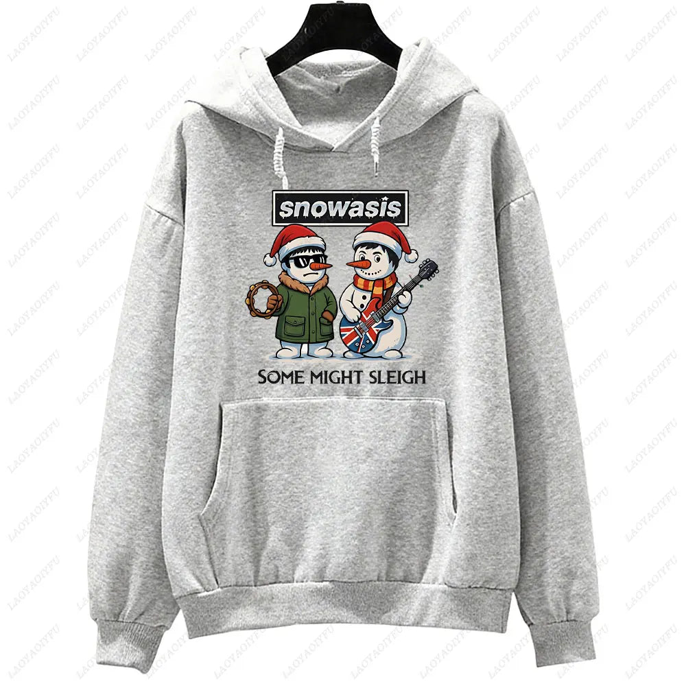 Funny Christmas Men Hoodies SNOWASIS Some Might Sleigh Snowman Tops Rock Band Parody Holiday Gift Music Lovers Christmas Hoody