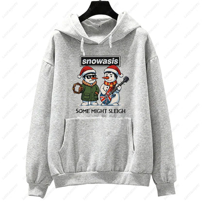 Funny Christmas Men Hoodies SNOWASIS Some Might Sleigh Snowman Tops Rock Band Parody Holiday Gift Music Lovers Christmas Hoody