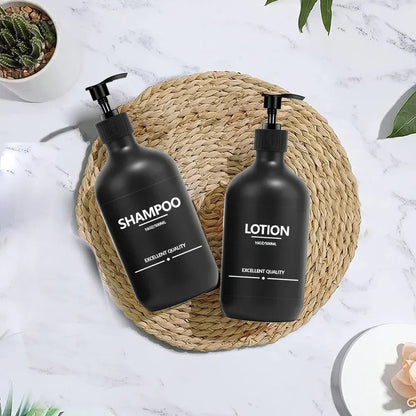 Matte Black Soap Shampoo Dispenser Shower Gel Conditioner Liquid Container Bathroom Lotion Bottle with 6/8/12 Labels 2/3PCS/Set