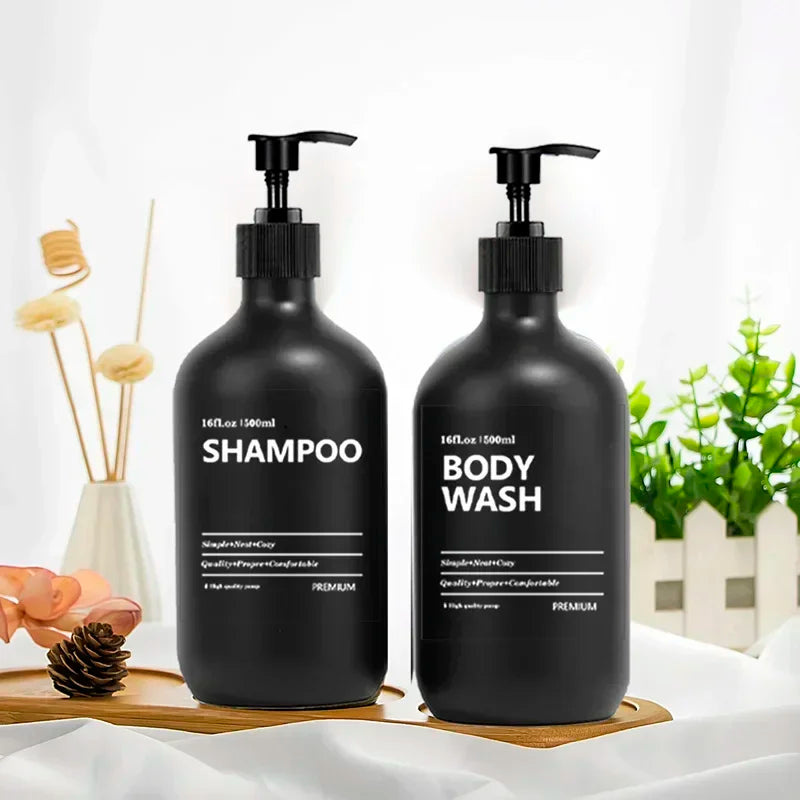 Matte Black Soap Shampoo Dispenser Shower Gel Conditioner Liquid Container Bathroom Lotion Bottle with 6/8/12 Labels 2/3PCS/Set