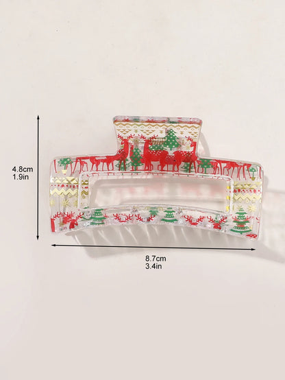 6Pcs Christmas Hair Clips Claw Snowflake Snowman Candy Design Hair Accessories White Transparent Cartoon Hair Clips for Women