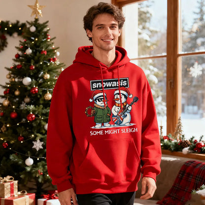 Funny Christmas Men Hoodies SNOWASIS Some Might Sleigh Snowman Tops Rock Band Parody Holiday Gift Music Lovers Christmas Hoody