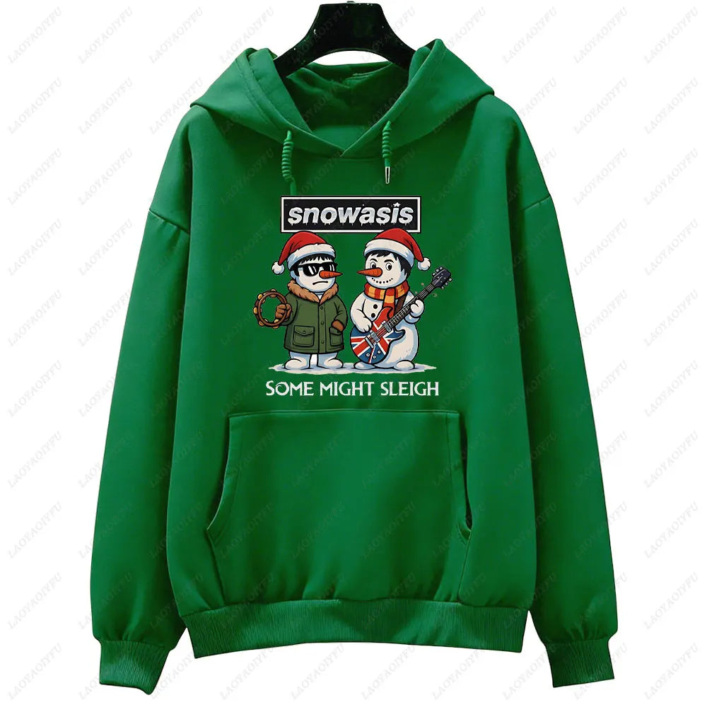 Funny Christmas Men Hoodies SNOWASIS Some Might Sleigh Snowman Tops Rock Band Parody Holiday Gift Music Lovers Christmas Hoody