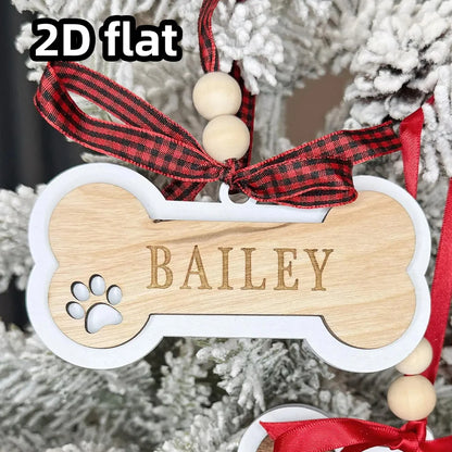 Personalized Dog Christmas Ornament–Wooden Pet Ornament–Custom Dog Bone Holiday Keepsake for Christmas Tree Decoration and Gift
