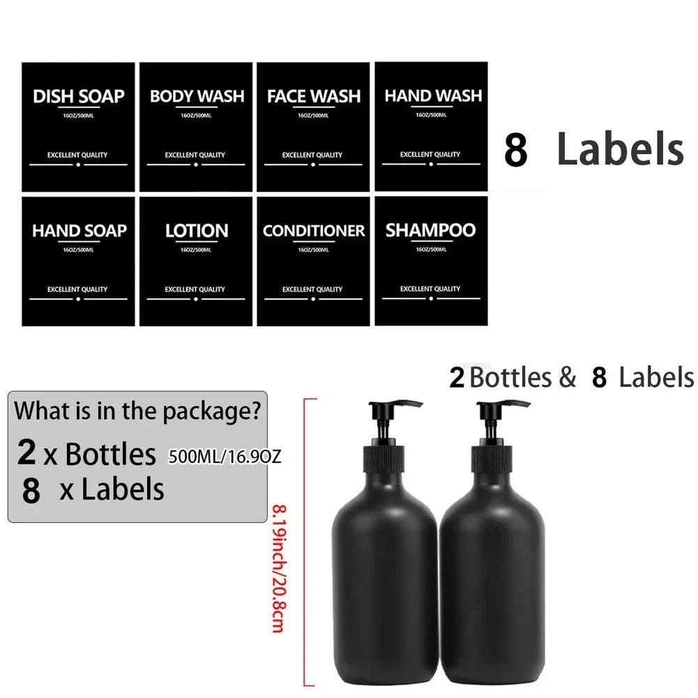 Matte Black Soap Shampoo Dispenser Shower Gel Conditioner Liquid Container Bathroom Lotion Bottle with 6/8/12 Labels 2/3PCS/Set