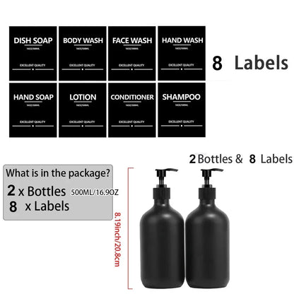 Matte Black Soap Shampoo Dispenser Shower Gel Conditioner Liquid Container Bathroom Lotion Bottle with 6/8/12 Labels 2/3PCS/Set