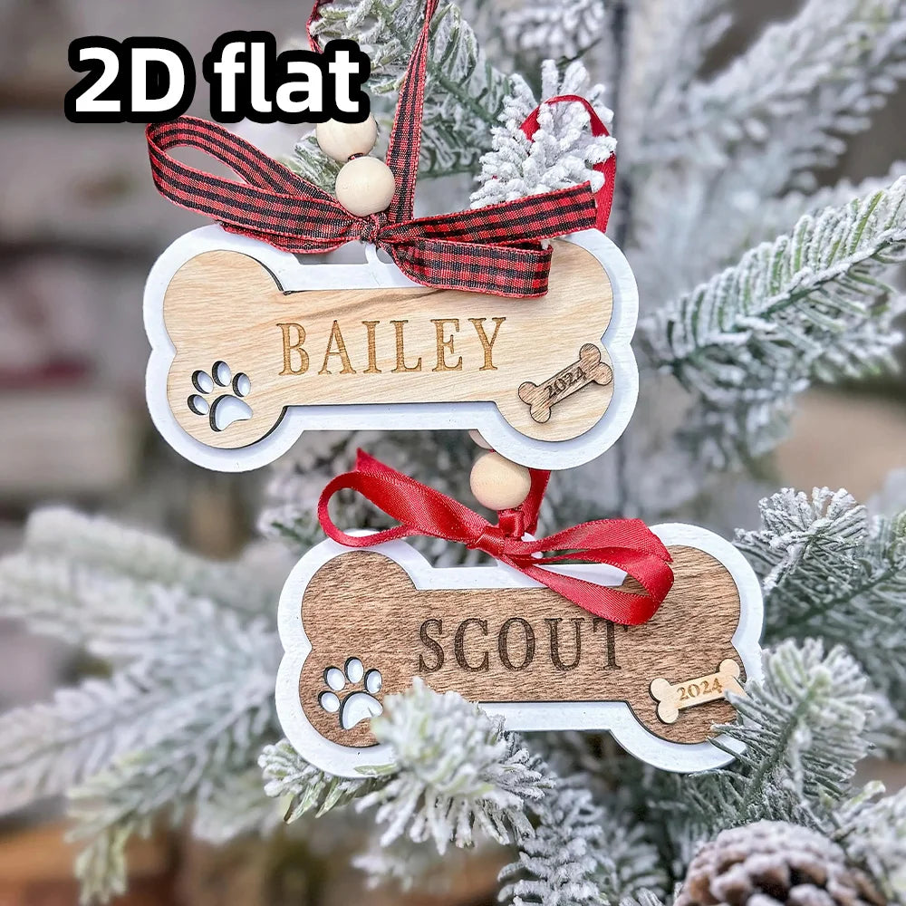 Personalized Dog Christmas Ornament–Wooden Pet Ornament–Custom Dog Bone Holiday Keepsake for Christmas Tree Decoration and Gift