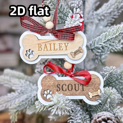 Personalized Dog Christmas Ornament–Wooden Pet Ornament–Custom Dog Bone Holiday Keepsake for Christmas Tree Decoration and Gift