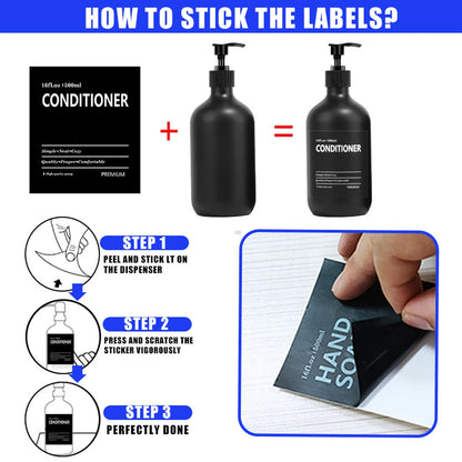 Matte Black Soap Shampoo Dispenser Shower Gel Conditioner Liquid Container Bathroom Lotion Bottle with 6/8/12 Labels 2/3PCS/Set