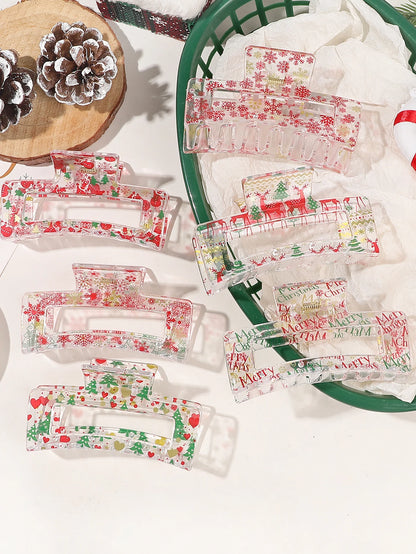 6Pcs Christmas Hair Clips Claw Snowflake Snowman Candy Design Hair Accessories White Transparent Cartoon Hair Clips for Women