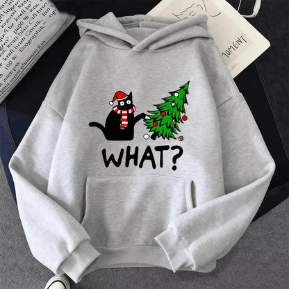 2025 Autumn New Christmas Hoodies Cat&Christmas Tree Print Winter Hoodie Men Women Fashion Casual Sweatshirts Pullovers New Year