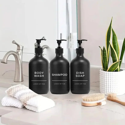 Matte Black Soap Shampoo Dispenser Shower Gel Conditioner Liquid Container Bathroom Lotion Bottle with 6/8/12 Labels 2/3PCS/Set