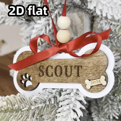 Personalized Dog Christmas Ornament–Wooden Pet Ornament–Custom Dog Bone Holiday Keepsake for Christmas Tree Decoration and Gift